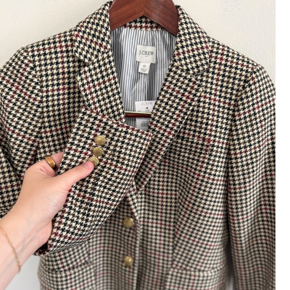 J.Crew Factory Wool Blend Schoolboy Blazer Houndstooth Camel Size 0 NWT - Picture 5 of 9